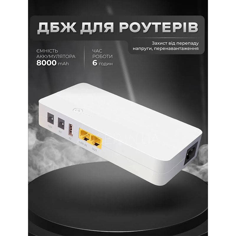 Джерело безперебійного живлення MINI UPS WGP POE04 8000mAh USB/DC:9V+12V/LAN IN/OUT (Білий) (48396) large popup